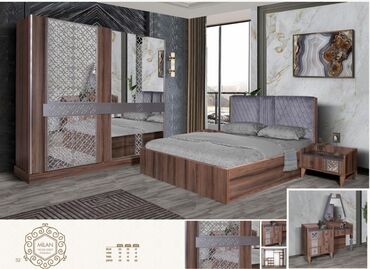 спални мебеллар: Двуспальная кровать, Шкаф, Трюмо, 2 тумбы, Новый