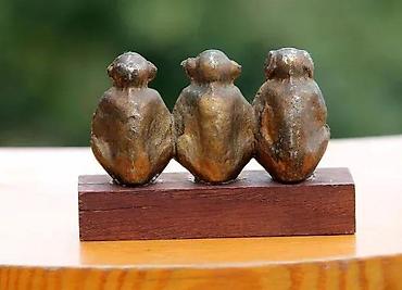 Figure: Vintage Skulptura Statua Tri Mudra Majmuna Bronza Deco. Vintage. Tri — 3