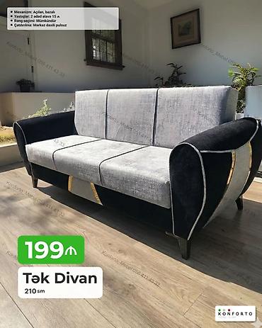 Диваны: Tək Divan – 210 sm - Mexanizm: Açılan, bazalı (yataq funksiyası və — 1