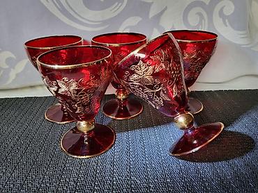 Antiques: Case bohemija kristal za zestoko pice 1950/60ta.godina. Casice rubin — 2