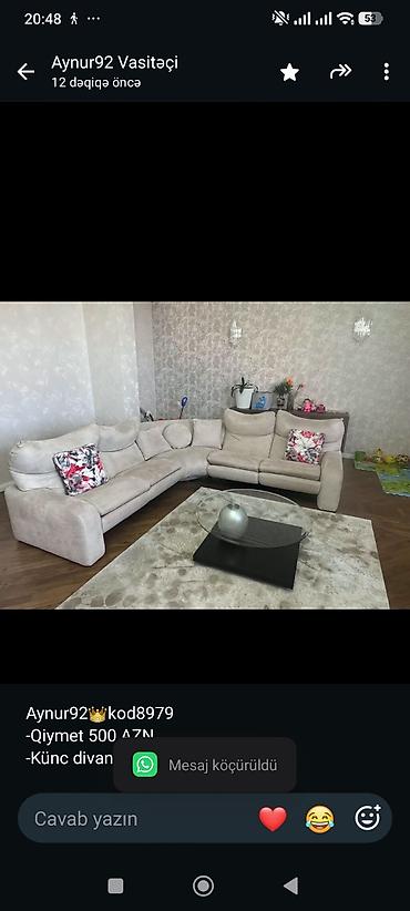 Aynur92👑kod8979 -Qiymet 500 AZN -Künc divan satilir -Jurnal daxildir