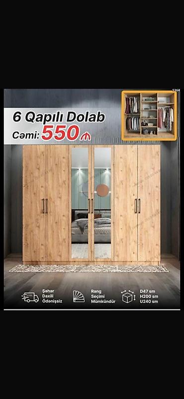 mebel ruckaları: 6 qapılı geyim dolabı - Material: ağac teksturalı korpus, ortada 2 — 1