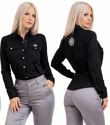 Elegantna ženska košulja – crna, dugih rukava - Kroj: strukirani