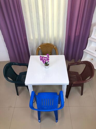Bağ, çöl masa və oturacaq dəstləri: Yeni, Kvadrat masa, 4 stul, Açılmayan, Stullar ilə, Plastik, Azərbaycan — 4