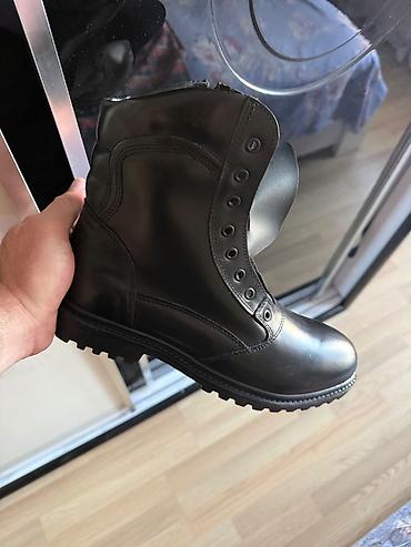rezin botlar: Məhsul: Qara dəri hərbi/trekkinq üslublu kişi çəkməsi - Material — 2