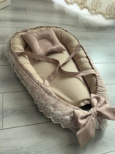 kunc divan deri: Beşik tipli körpə yuvası (baby nest) – zərif pudra rəngio - Dəst — 2