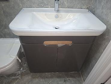 odun taxta: Hamam üçün lavabo və dolab dəsti - İnteqrə edilmiş keramik/quartz — 2