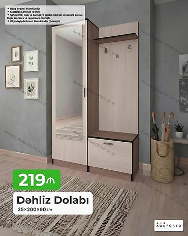 dolab skaf: Dəhliz Dolabı – 35×200×90 sm - Funksional dəhliz komplekti: güzgülü — 1