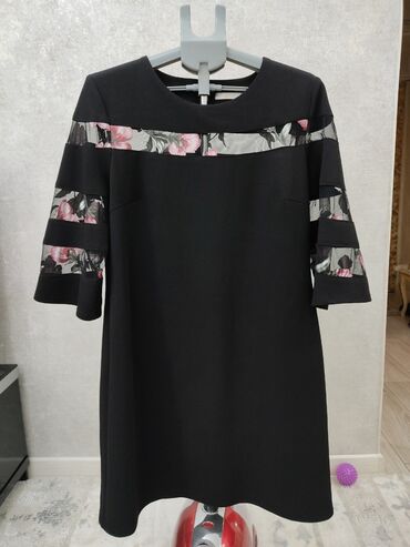 платье чёрное: Повседневное платье, Осень-весна, 2XL (EU 44)