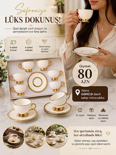 nere balığı: Çay dəsti, rəng - Qızılı, Keramika, 6 nəfərlik — 1