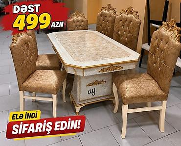 Klassik üslubda yemək otağı dəsti - Dəst: masa + 6 stul - Qiymət: 499