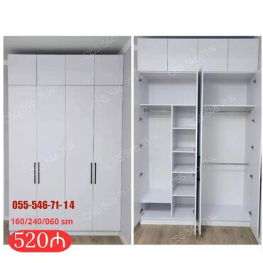 встроенный шкаф: Yeni, 4 qapılı Düz dolab, Qarderob, paltar dolabı