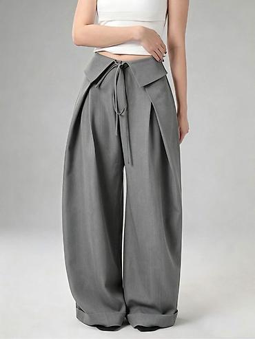 pantalone od kepera zenske: Ženske široke pantalone sa visokim strukom i vezivanjem Pantalone — 5