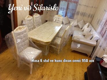 Комплекты диванов и столов: Новый, Угловой диван, Для гостиной, Нераскладной, Азербайджан