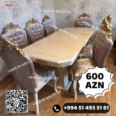 Masa və oturacaq dəstləri: Qonaq otağı üçün, Yeni, Açılmayan, Dördbucaq masa, 6 stul — 23