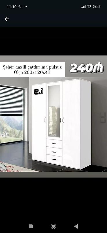 skaf suseli: Ağ rəngli 3 qapılı dolab - Ölçü: 200 x 120 x 47 sm - Dizayn: ortada — 1