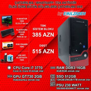 Masaüstü kompüterlər və iş stansiyaları: Sistem Bloku "Zip DDR3 1155 B75/Core i7 3770/16GB Ram/GT730/512GB SSD"