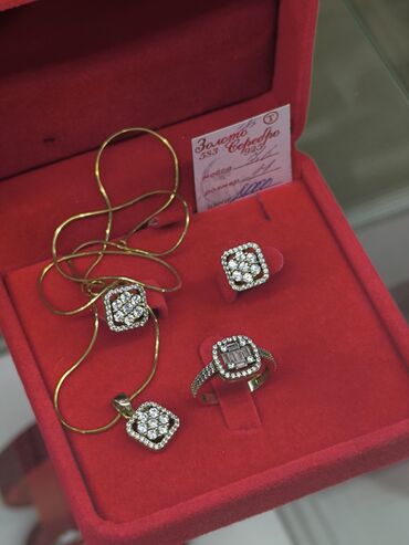Наборы украшений: Комплект ювелирных украшений из серебра напыления жёлтое золото с — 1
