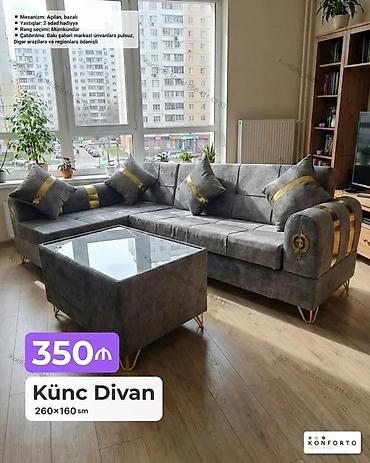 Künc Divan – 260×160 sm - Mexanizm: açılan, bazalı - Yastıqlar: 2 lalafo.az -da Künc Divan – 260×160 sm - Mexanizm: açılan, bazalı - Yastıqlar: 2