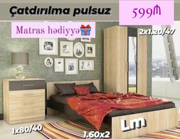 çarpayı üçün botiklər: Yataq otağı dəsti - Komplekt: çarpayı, iki qapılı şkaf (güzgülü)