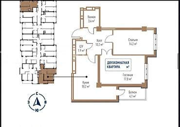 Продажа квартир: 2 комнаты, 70 м², Технопарк Элитка, 11 этаж, ПСО (под самоотделку) — 2
