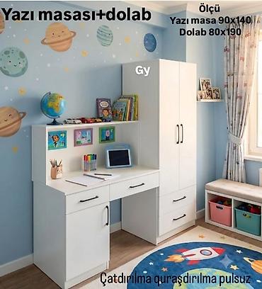 qapilar gence: Yazı masası + dolab dəsti Ölçülər: - Yazı masası: 90×140 sm - Dolab — 1