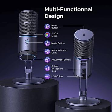 Çoxfunksiyalı USB mikrofon - Studiyada, yayımda, oyun və podkast üçün