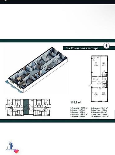 vip: 3 комнаты, 118 м², Восток-5 мкр Элитка, 4 этаж, ПСО (под самоотделку) — 1