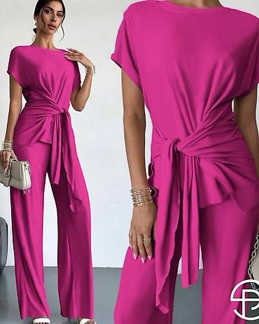 helanke elastina: Damski dvodelni komplet – elegantna bluza i pantalone sa širokim — 3