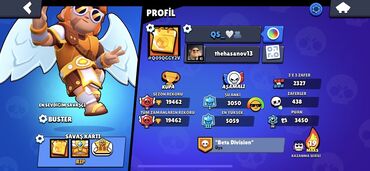 Brawl Stars oyununda 19462 kubok, 3050 ulduz gücü və 438 qələbə ilə