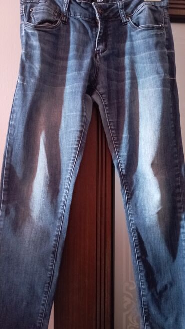 джинсы темно синие плотная джинса: Прямые, ALBANA, Италия, Средняя талия, Стрейч