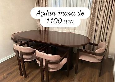 acilib baglanan masa: 1.Açılan yemək masası dəsti - Oval formalı, tünd qəhvəyi rəngdə — 1