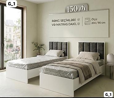 İki nəfərlik tək çarpayı dəsti - Ölçü: 200 x 90 sm (hər çarpayı üçün)