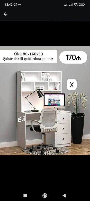 Masa və rəfli iş-güc bloku - Ölçü: 90 x 160 x 50 sm - Rəng: ağ -