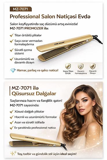 birja com masaj: №: 13530 Məhsulun adı: Saç üçün düzləşdirici Pro Mozer MZ-7071 Brend — 2
