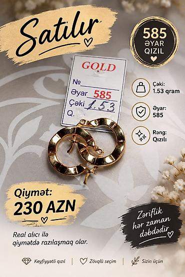 583 qızılın qiyməti: Sırğa, Sarı qızıl, 585 Əyar, 1 g — 1