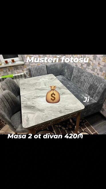 Divan və masa dəstləri: Künc divan masa oturacaq rəng seçimi var