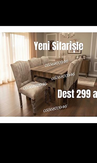 Masa və oturacaq dəstləri: Qonaq otağı üçün, Yeni, Açılmayan, Dördbucaq masa, 6 stul — 15