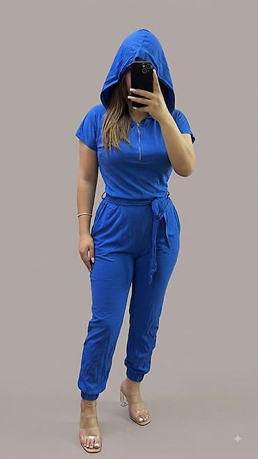 şalvar tulum: Qadınlar üçün kapüşonlu təkparça kombinezon - Rəng: parlaq kobalt — 1