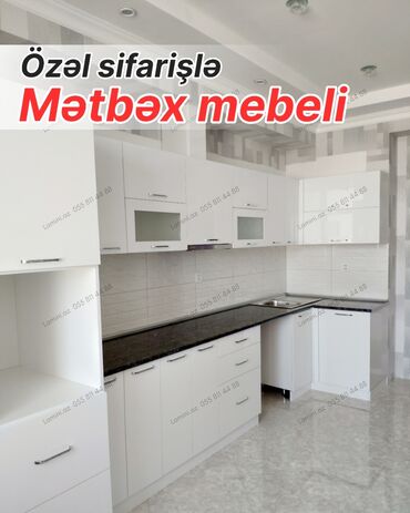 мебель для кухни: Özəl sifarişlə hazırlanmış mətbəx mebeli - Dizayn: Ağ, modern üslubda