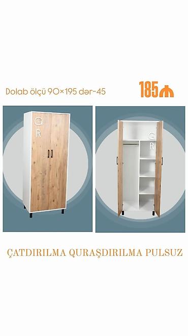 parca skaflar: İkiqapılı geyim dolabı - Ölçü: 90 × 195 × 45 sm - Rəng və dizayn: ağ — 1