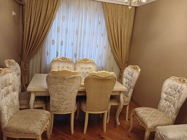 qabaq stolu: Для гостиной, Б/у, Раскладной, Прямоугольный стол, 8 стульев