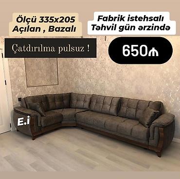 divan olcusu: Künc divan – fabrık istehsalı, gün ərzində təhvil. - Ölçü: 335x205 sm — 1