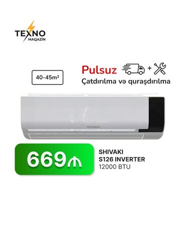 Ventilyatorlar: Kondisioner Shivaki, 40-45 kv. m, Split sistem, Kredit yoxdur, Pulsuz quraşdırılma