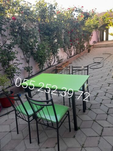 bag ucun stol stul satilir: Yeni, Dördbucaq masa, 4 stul, Açılmayan, Stullar ilə, Metal, Azərbaycan