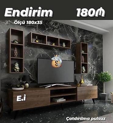 gül rəfləri: TV stendi və divar rəfləri dəsti - Ölçü: 180 x 35 - Material: taxta — 1
