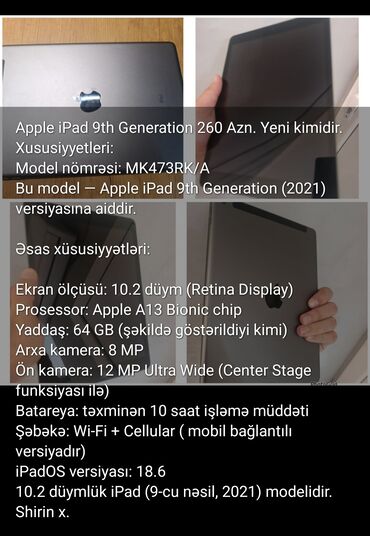Kompüter ehtiyyat hissələri: Apple iPad✨️ şeklin üzerinde melumatlar qeyd olunur ve xahiş olunur