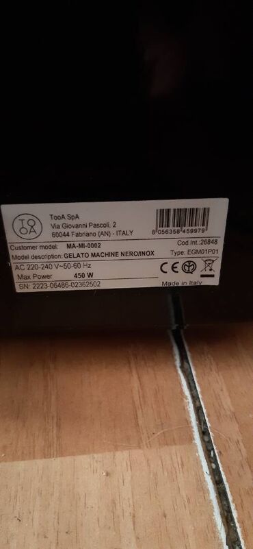 Ostali kuhinjski aparati: Tooa spa gelato machine nero nox 250€ komad, novo — 4