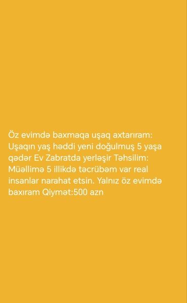 Медицина, фармацевтика: Öz evimdə uşaqa baxıram