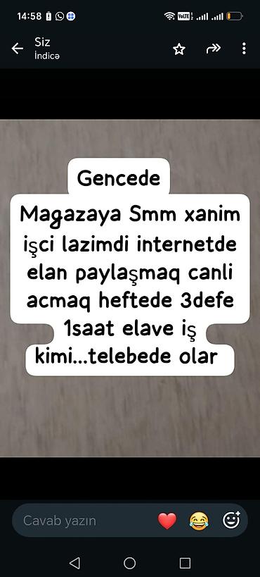 online is vakansiya: Sosial şebekelerden anlayişi olsun etrafli vaccapa yazin 0556047790 — 1